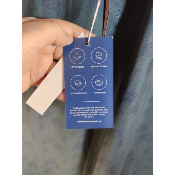 Boston Scott GEN 1 Mens Golf Polo NWT Green Blue Paisley S Athletic MSRP $79 - Picture 3 of 7